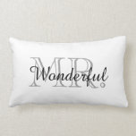 CHIC PILLOW_"MR. WONDERFUL" KUSSEN<br><div class="desc">"MR. WETENSCHAPPELIJKE" GRAY- EN ZWARTE TEKST OP WITTE ACHTERGROND</div>