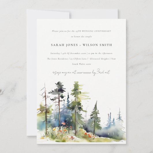 Chic Pine Forest Landscape Wedding Jubileum Kaart (Voorkant)