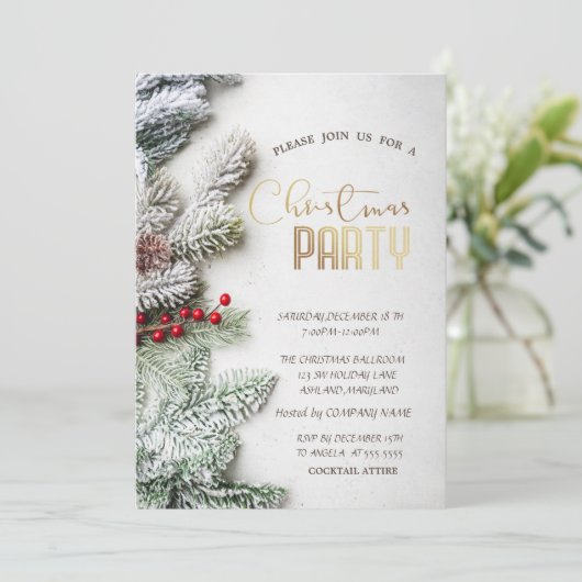 Chic Pine Tree Branches Sneeuwkerstbedrijf I Kaart (Staand voorkant)