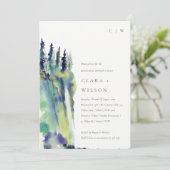 Chic Pine Tree Mountain Landscape Rehearsal Dinner Kaart (Staand voorkant)