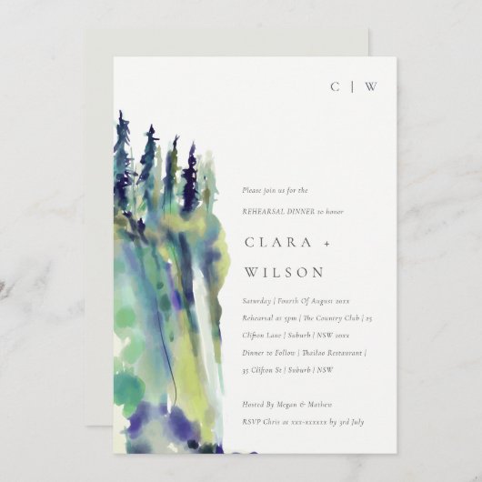 Chic Pine Tree Mountain Landscape Rehearsal Dinner Kaart (Voorkant / Achterkant)
