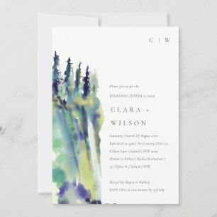 Chic Pine Tree Mountain Landscape Rehearsal Dinner Kaart