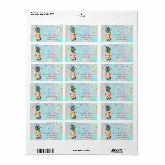 Chic Pineapple Floral Stippen Holographic Iridesce Etiket (Full Sheet)