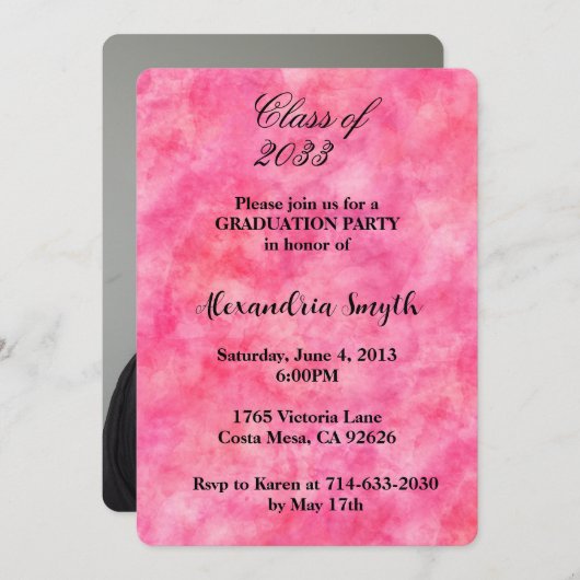 Chic Pink Afstuderen Uw foto Kaart (Voorkant / Achterkant)