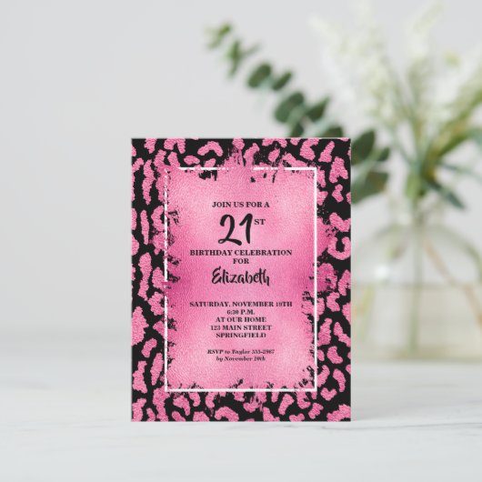 Chic Pink and Black Leopard Print Birthday Kaart (Staand voorkant)