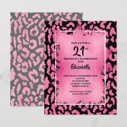 Chic Pink and Black Leopard Print Birthday Kaart (Voorkant / Achterkant)