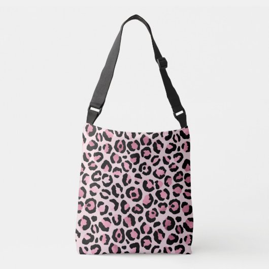 Chic Pink and Black Leopard Print Crossbody Tas (Voorkant)