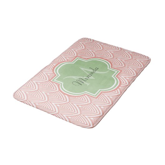 Chic Pink Arching Scallops Soft Green Monogram Nam Badmat (Gekanteld)