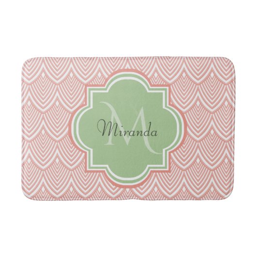 Chic Pink Arching Scallops Soft Green Monogram Nam Badmat (Voorkant)