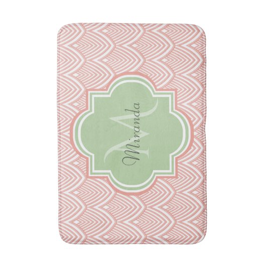 Chic Pink Arching Scallops Soft Green Monogram Nam Badmat (Voorkant Verticaal)