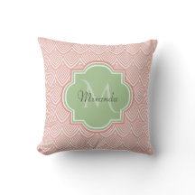 Chic Pink Arching Scallops Soft Green Monogram Nam
