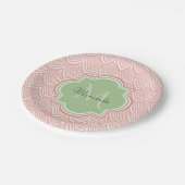 Chic Pink Arching Scallops Soft Green Monogram Nam Papieren Bordje (Gekanteld)