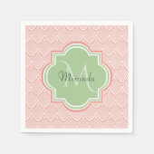 Chic Pink Arching Scallops Soft Green Monogram Nam Servetten (Voorkant)