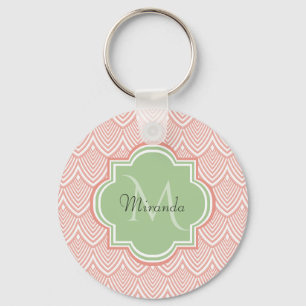 Chic Pink Arching Scallops Soft Green Monogram Nam Sleutelhanger