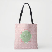 Chic Pink Arching Scallops Soft Green Monogram Nam Tote Bag (Voorkant)