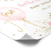 Chic Pink Balloons Floral Girl Baby shower Welkom Poster (Hoek)