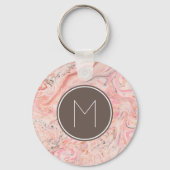 Chic Pink Beige Grey Marble Monogram Sleutelhanger (Voorkant)