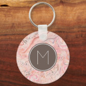 Chic Pink Beige Grey Marble Monogram Sleutelhanger (Voorkant)