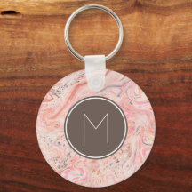 Chic Pink Beige Grey Marble Monogram