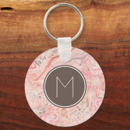 Chic Pink Beige Grey Marble Monogram Sleutelhanger