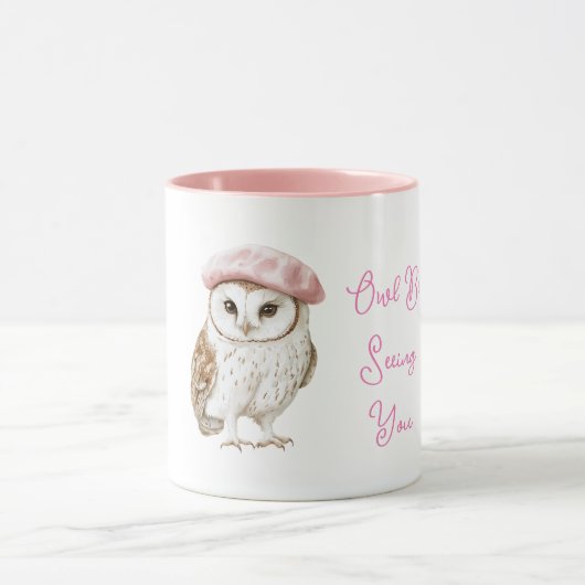 Chic Pink Beret Brown White Owl Be Seeing You Mok (Midden)
