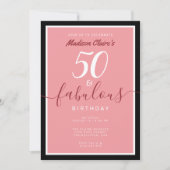 Chic Pink Black en White 50 en Fabulous Birthday Kaart (Voorkant)