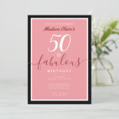 Chic Pink Black en White 50 en Fabulous Birthday Kaart (Staand voorkant)
