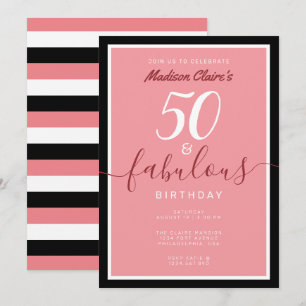 Chic Pink Black en White 50 en Fabulous Birthday Kaart