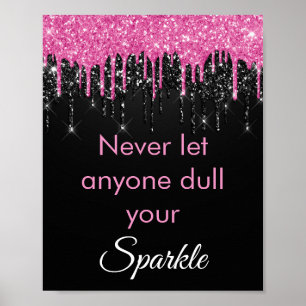 Chic Pink Black Glitter Sparkle Motivatie Poster