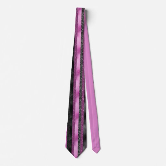 Chic Pink Black Glitter Stripe Glam Personalized Stropdas (Voorkant)