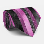 Chic Pink Black Glitter Stripe Glam Personalized Stropdas (Opgerold)