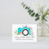 Chic Pink Blauwgroen Floral Camera Weddenschap Fot Visitekaartje (Staand voorkant)