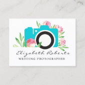 Chic Pink Blauwgroen Floral Camera Weddenschap Fot Visitekaartje (Voorkant)