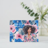 Chic Pink Blue Summer Floral Black Girl Briefkaart (Staand voorkant)