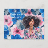 Chic Pink Blue Summer Floral Black Girl Briefkaart (Voorkant)