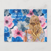 Chic Pink Blue Summer Floral Blond Girl Briefkaart (Voorkant)