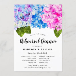 Chic Pink Blue Waterverf Floral Rehearsal Dinner Kaart