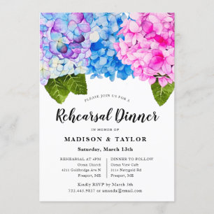 Chic Pink Blue Waterverf Floral Rehearsal Dinner Kaart