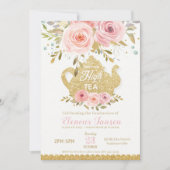 Chic Pink Blush Bloemen High Tea Afstudeerfeest Kaart (Voorkant)