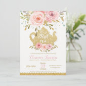 Chic Pink Blush Bloemen High Tea Afstudeerfeest Kaart (Staand voorkant)