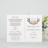 Chic Pink Blush Floral Antlers Weddenschap (Staand voorkant)