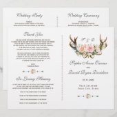 Chic Pink Blush Floral Antlers Weddenschap (Voorkant / Achterkant)