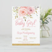 Chic Pink Blush Floral Sweet Baby shower Girl Kaart (Staand voorkant)