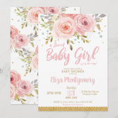 Chic Pink Blush Floral Sweet Baby shower Girl Kaart (Voorkant / Achterkant)