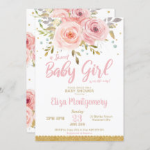 Chic Pink Blush Floral Sweet Baby shower Girl