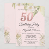 Chic Pink Boho Floral 50e verjaardag Kaart (Voorkant / Achterkant)