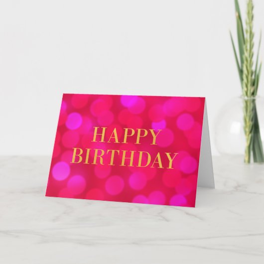 Chic Pink Bokeh Licht Faux Gold Happy Birthday Kaart (Voorkant)