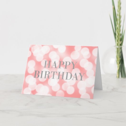 Chic Pink Bokeh Lights Faux Silver Happy Birthday Kaart (Voorkant)