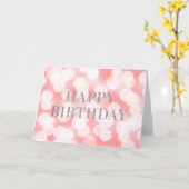 Chic Pink Bokeh Lights Faux Silver Happy Birthday Kaart (Gele Bloem)