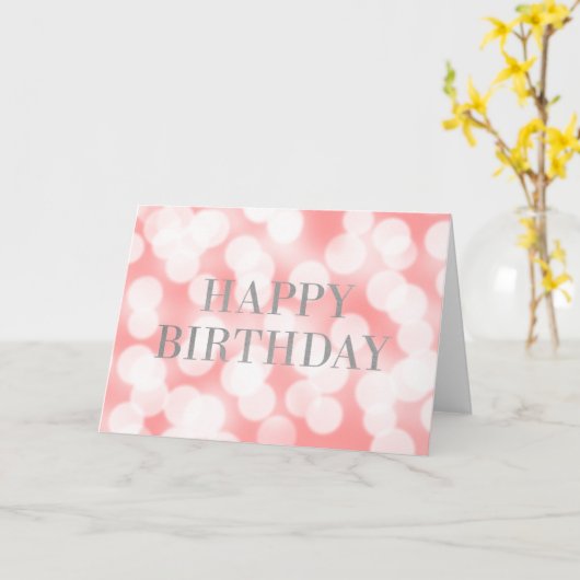 Chic Pink Bokeh Lights Faux Silver Happy Birthday Kaart (Gele Bloem)